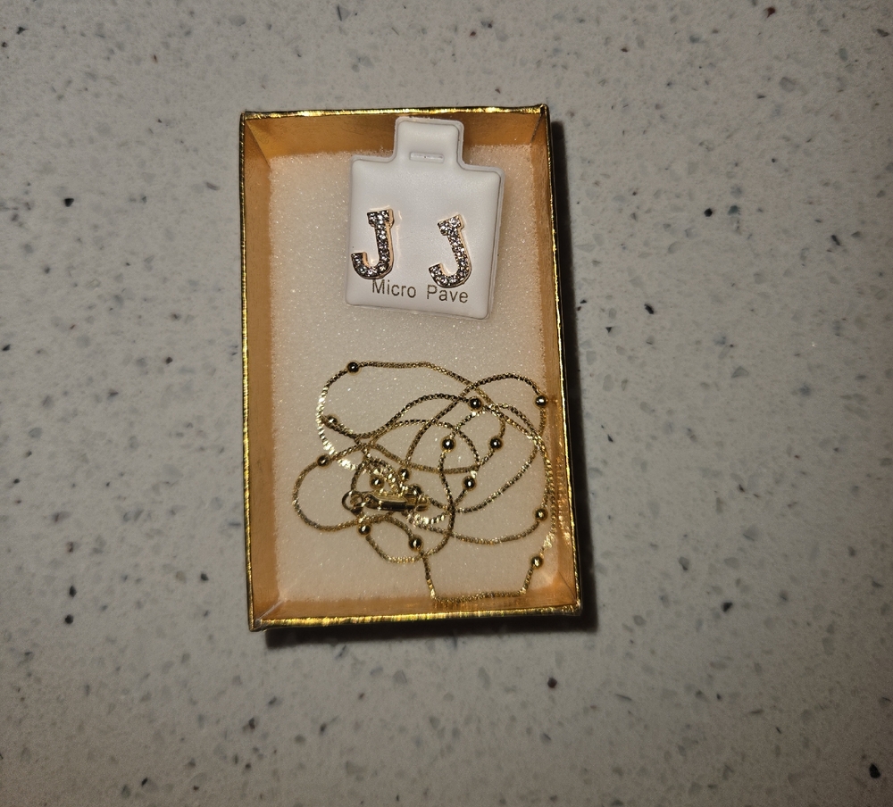 Gold Initial J Earrings and Necklace Set
